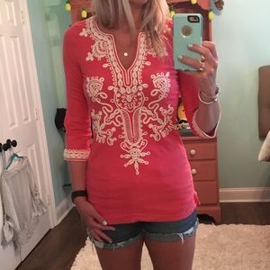 Theme Embellished Coral Fitted Tunic